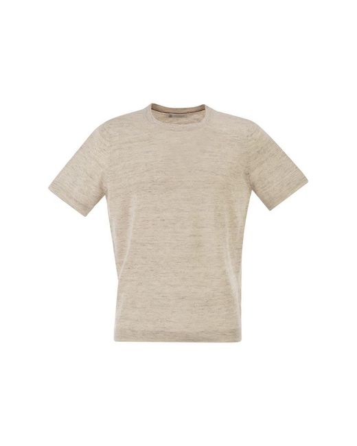 Brunello Cucinelli White Linen And Cotton Crew Neck T-Shirt for men