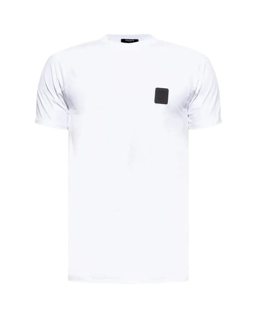 Balmain White Raglan Logo Patch T-Shirt for men