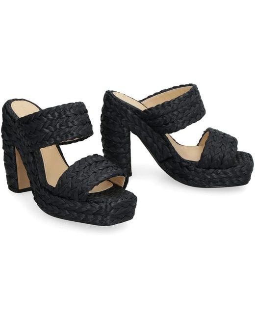 Bottega Veneta Black Canalazzo Raffia Mules