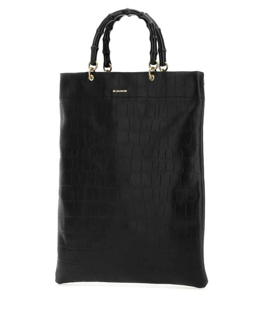 Jil Sander Black Leather Medium Shopping Bag