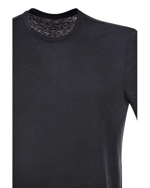 Majestic Blue Stretch Linen T-Shirt With Round Neckline for men