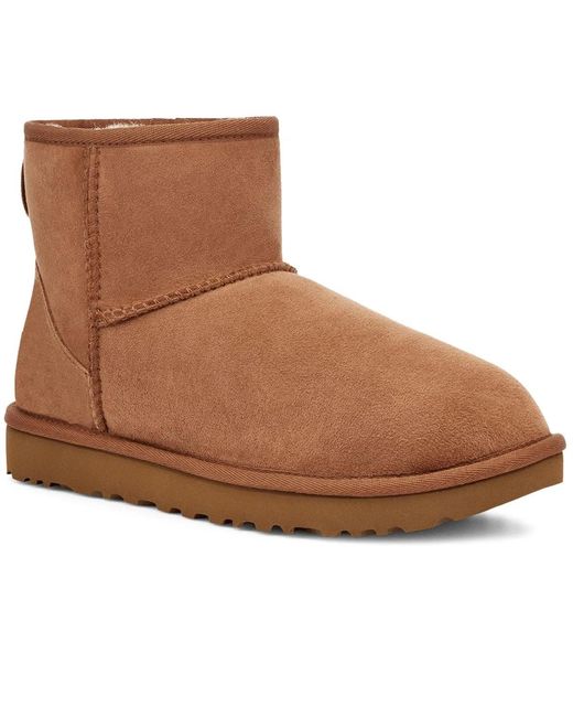 Ugg Brown Classic Mini Ii Suede Boots With Shearling Lining
