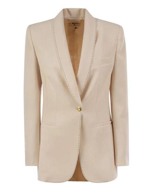 Elisabetta Franchi Natural Crepe Jacket With Contrasting Topstitching