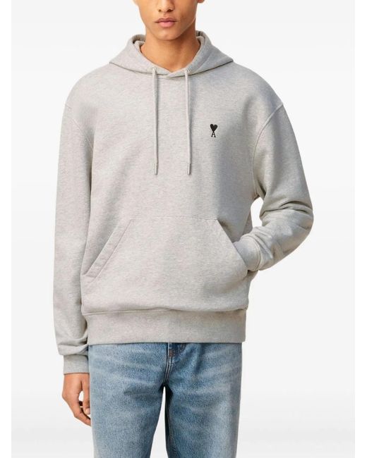 AMI Gray Cotton Ami De Coeur Hoodie for men