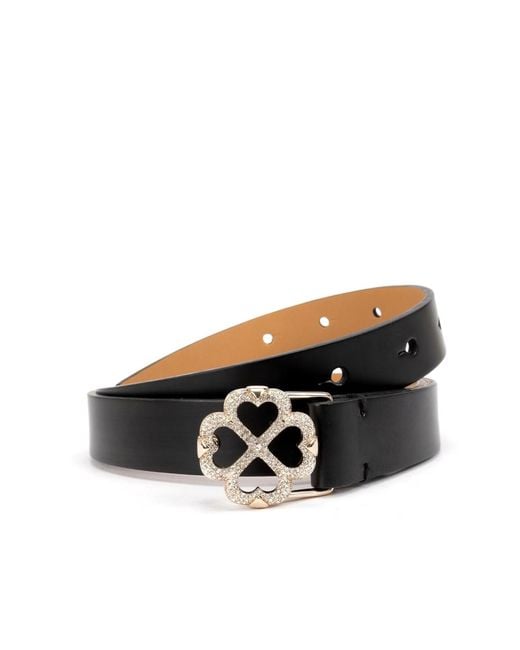 Kate Spade Black Flower Logo Buckle Leather Belt
