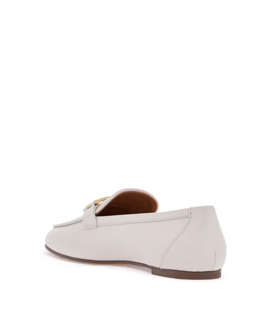 Tod's White Branded Metal Bar Leather Loafers