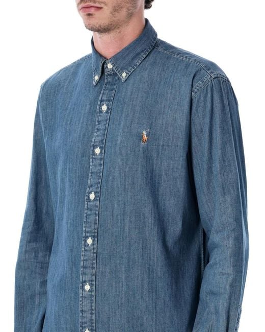 Polo Ralph Lauren Blue Custom-Fit Denim Shirt for men