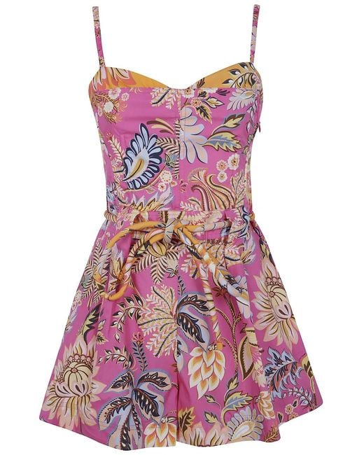 Farm Rio Purple "Ligia Floral" Mini Jumpsuit