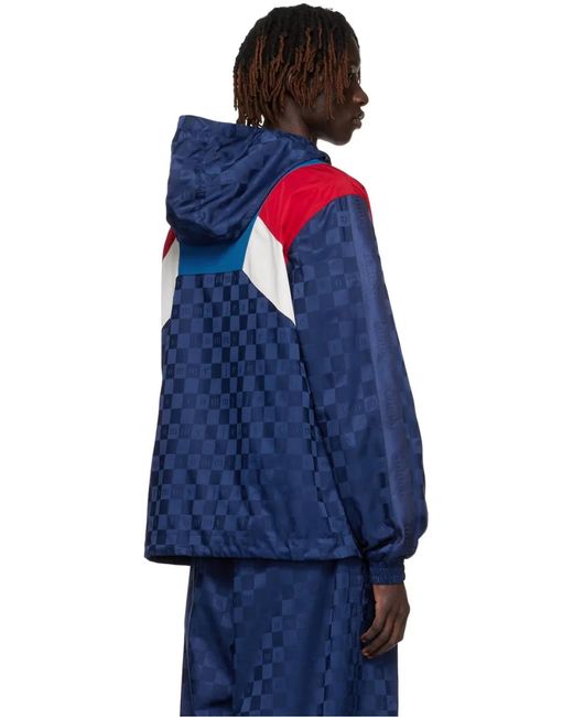 Tommy Hilfiger Blue Checkerboard Colour-Blocked Hooded Track Jacket for men