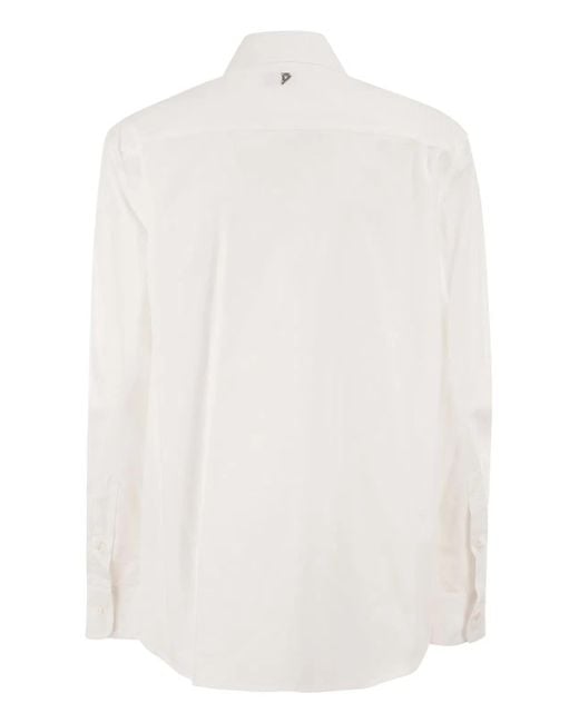 Dondup White Cotton Shirt With Pleated Bib Front