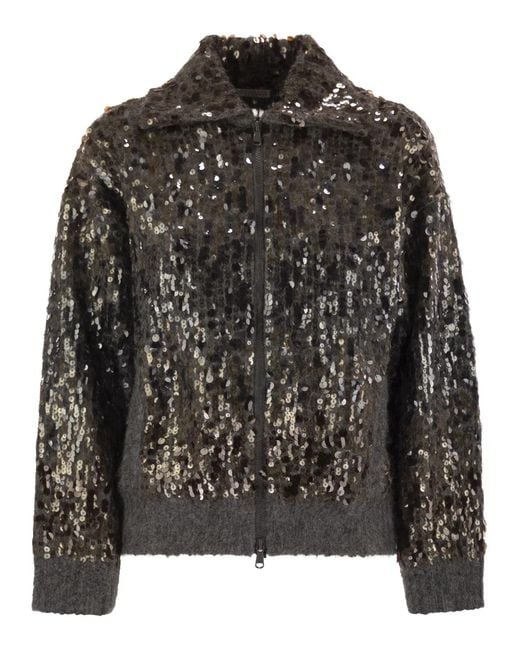 Brunello Cucinelli Black Dazzling Dégradé Embroidery Mohair And Wool Cardigan