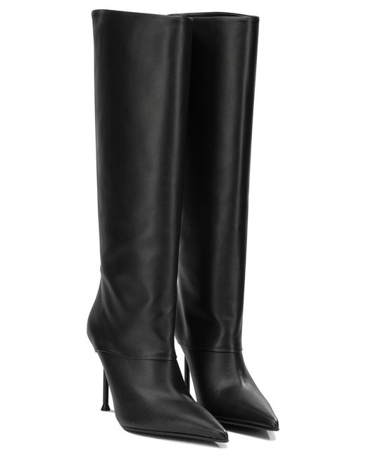 Sergio Levantesi Black Leather Rubber Knee-High Boots