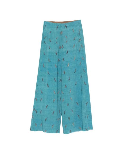 Pierre Louis Mascia Blue Printed Silk Trousers