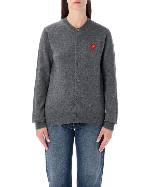 COMME DES GARÇONS PLAY Gray Wool Cardigan With Crystal Heart for men