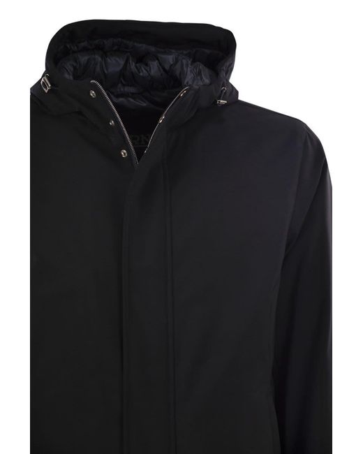 Herno Blue Hooded Zip-Fastening Coat for men