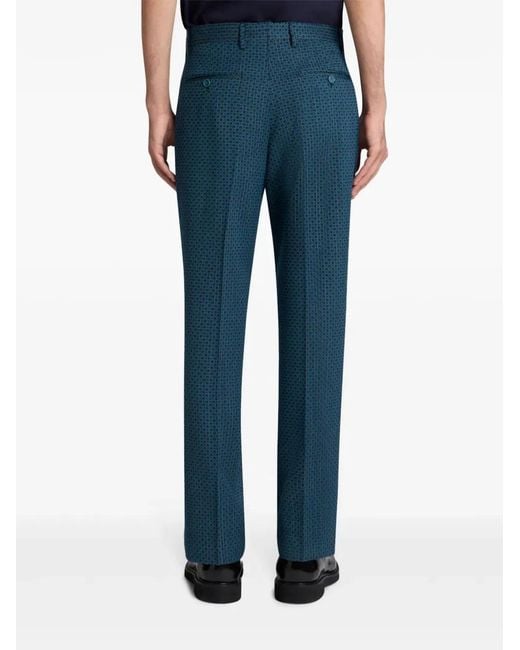 Etro Blue Motif Embroidery Trousers for men