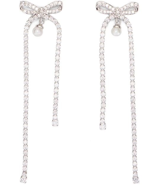 Self-Portrait White Bow Earrings With Crystal Drop