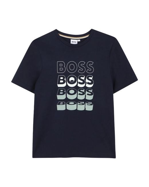 Boss Blue T-Shirt Con Stampa Logo