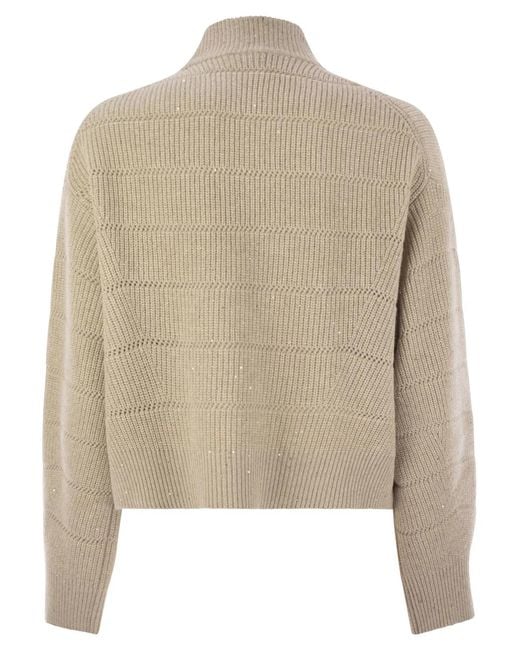Brunello Cucinelli Natural Cashmere And Wool Turtleneck Sweater
