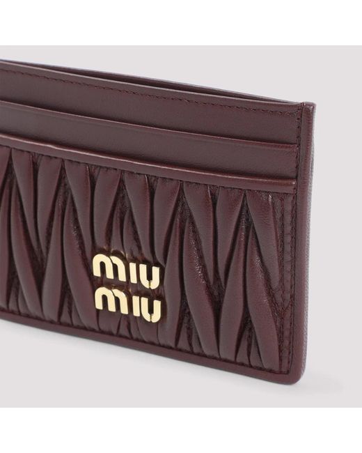 Miu Miu Brown Matelassé-Effect Card Holder