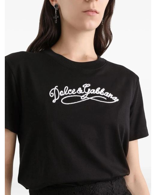 Dolce & Gabbana Black Dolce & Gabbana Jersey Tshirt With Embroidery