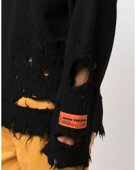 Heron Preston Black Ctnmb Logo Shredded Knit Sweater for men