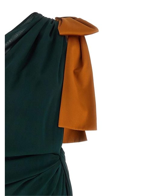 Saint Laurent Green One-Shoulder Dress