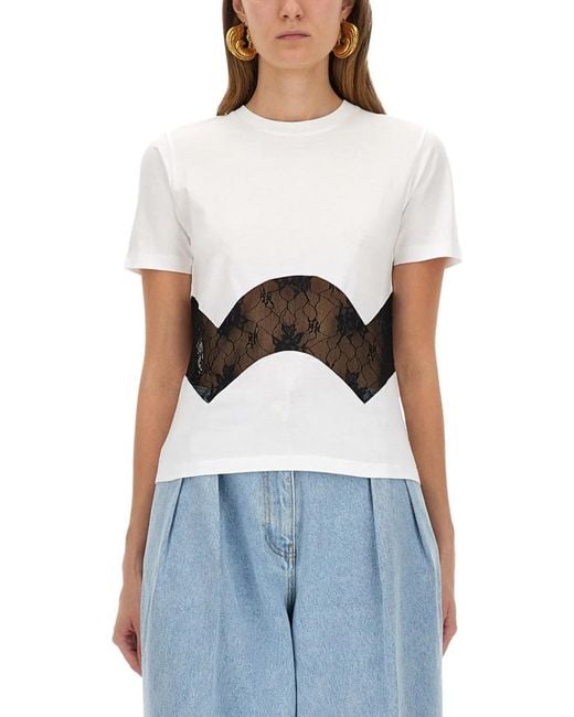 Nina Ricci White Jersey T-Shirt With Lace Insert
