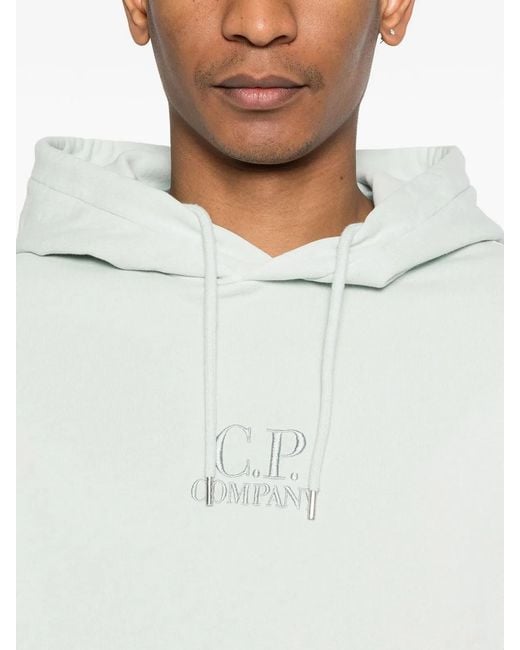 C P Company White C.P.Company Sweat Hooded Misty Cotton Sweatshirt for men