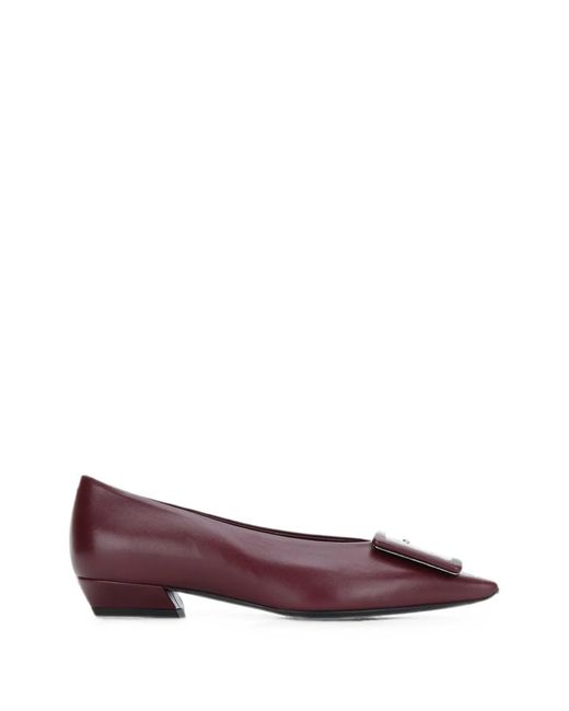 Roger Vivier Purple Buckle-Detail Pointed-Toe Ballet Flats