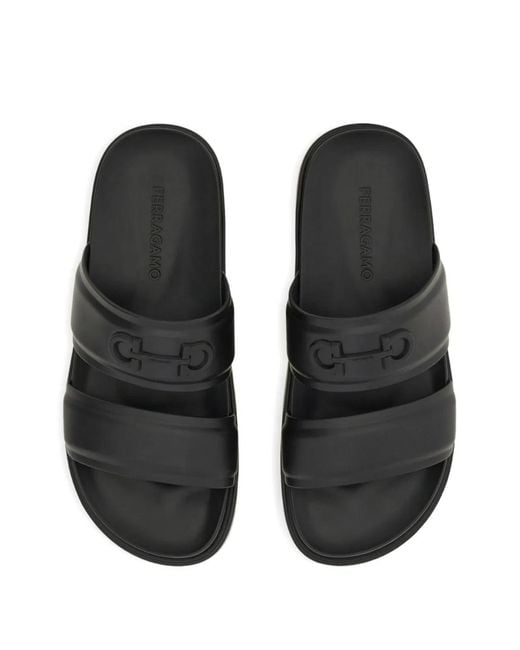 Ferragamo Black Gancini Ornament Slides for men