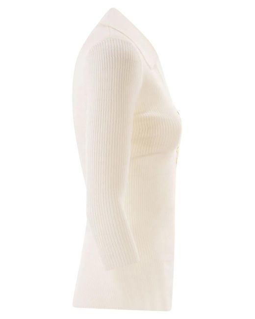 Elisabetta Franchi Natural Micro-Cable Knit Polo Shirt