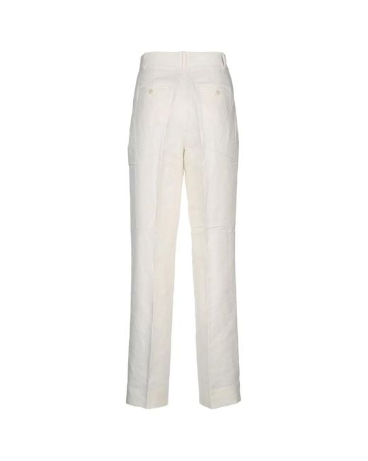 Calvin Klein White Structured Linen Pleated Pant
