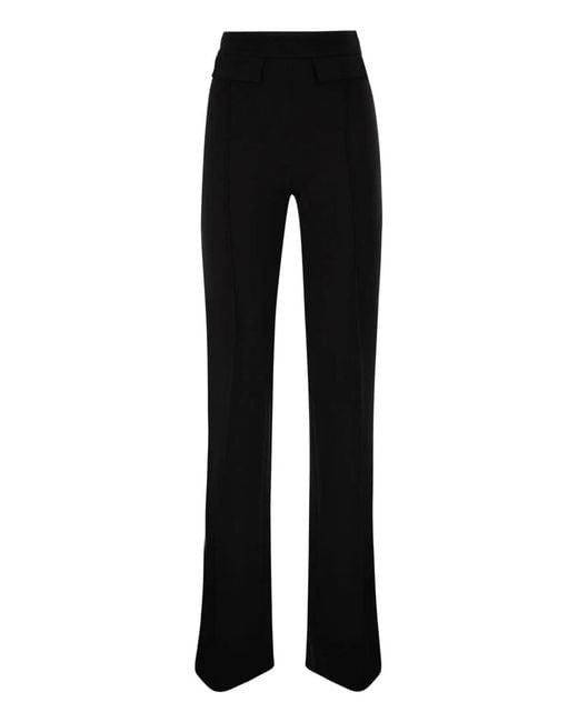 Elisabetta Franchi Black Double Stretch Crepe Trousers With Embroidered Logo