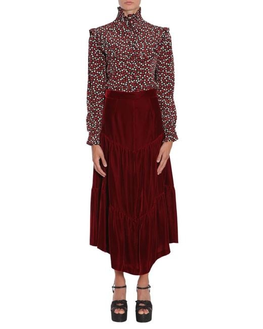 Saint Laurent Red Stand Up Collar Blouse