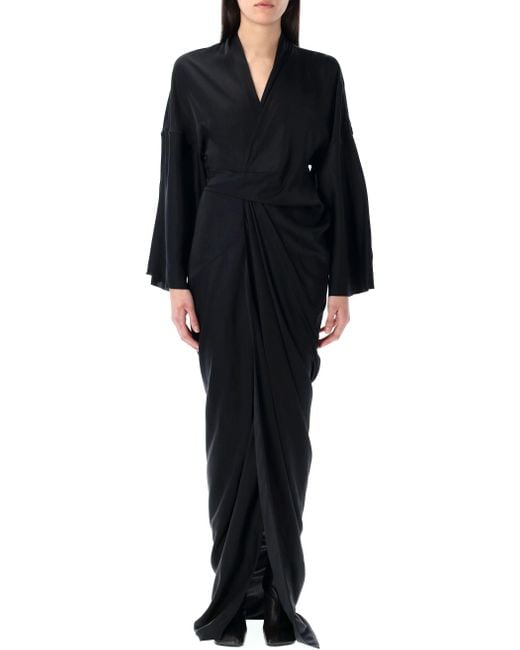 Rick Owens Black Wrap Gown With Deep V-Neckline