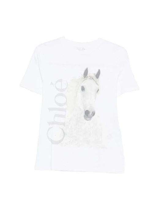 Chloé White Ss T-Shirt Horse Logo