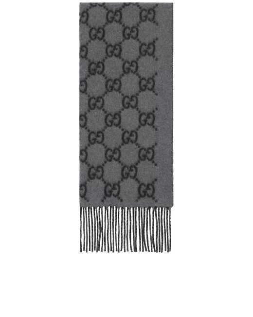Gucci Gray Embroidered Cashmere Scarf for men