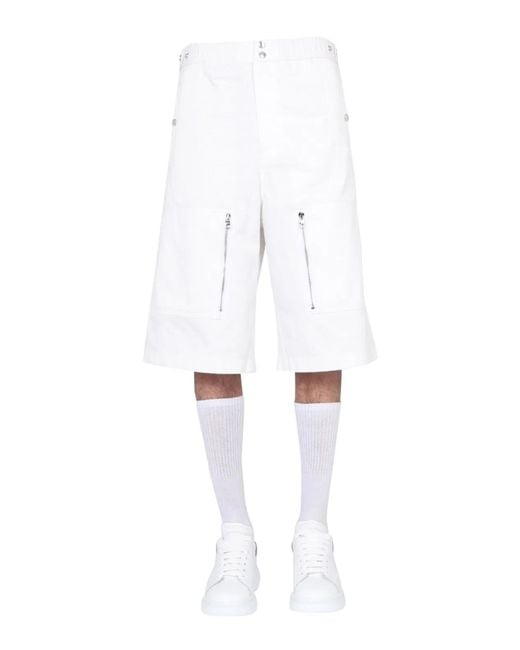McQueen White Japanese Gabardine Shorts for men