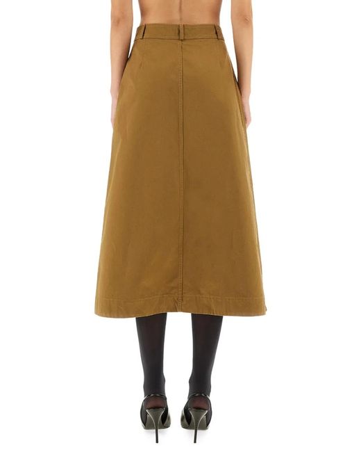 Saint Laurent Natural Cotton Serge Midi Skirt
