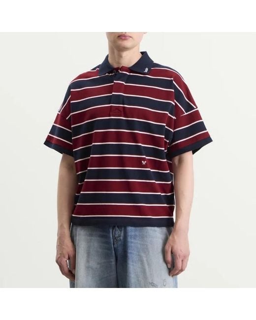 Rhude Red Fontaine Striped Ss Polo Shirt for men