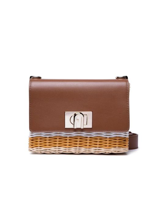 Furla Brown 1927 Logo Wicker Shoulder Bag