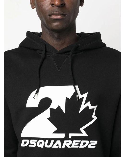 DSquared² Black Drawstring Cotton Hoodie for men