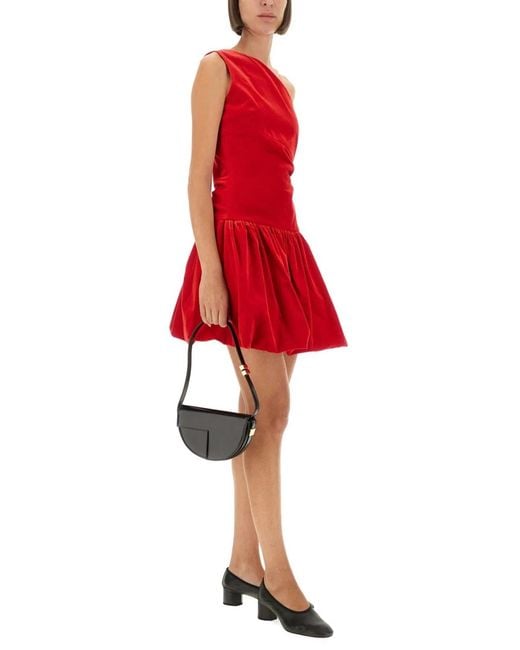 Patou Red Oneshoulder Mini Dress Bloomer Effect