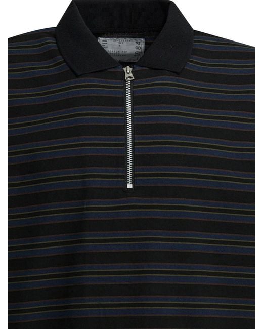 Sacai Black Cotton Polyester Polo Shirts for men
