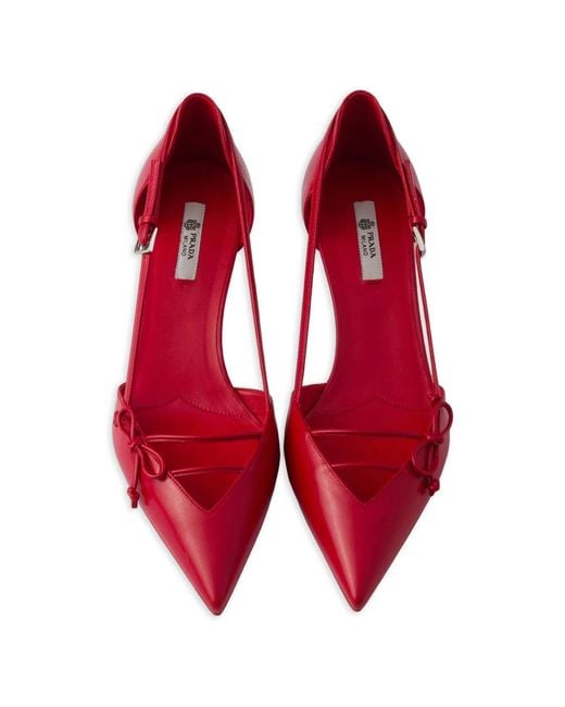 Prada Red Bow-Detail Pointed-Toe Pumps