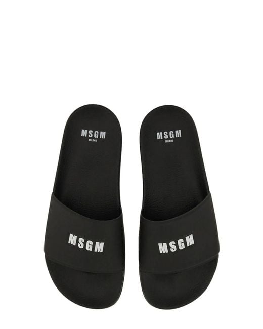 MSGM Black Slide Sandal With Logo