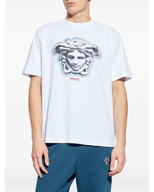 Versace Blue Jersey Greca Medusa Print T-Shirt for men