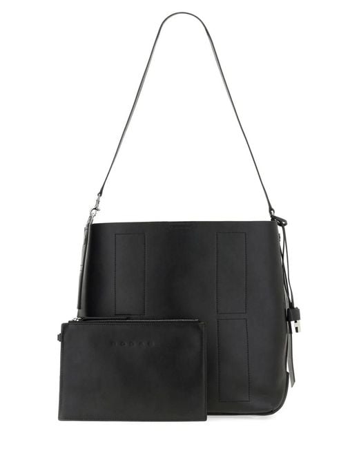 Hogan Black Hocket Medium Leather Hobo Bag