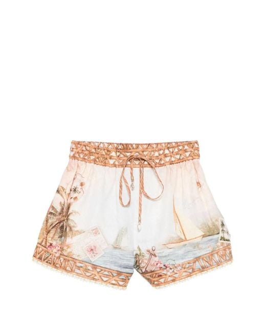 Zimmermann White Mahon Linen Shorts